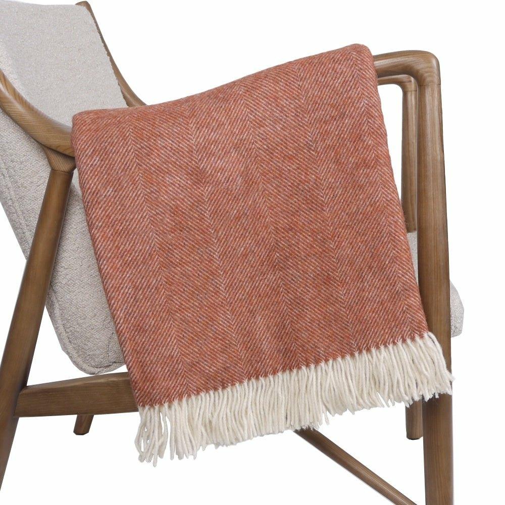 Brick Shetland Herringbone Throw by Bronte