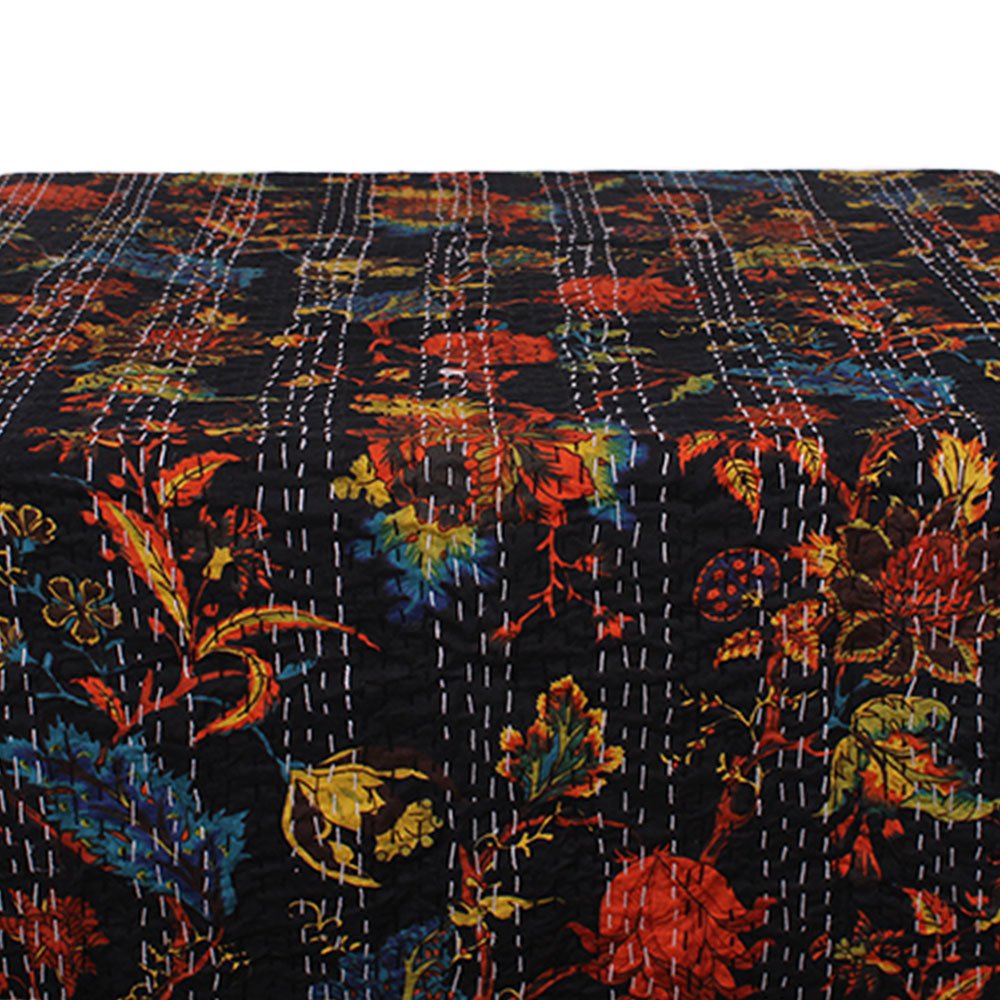 Burnt Orange Print Kantha Throw, 150 x 230cm