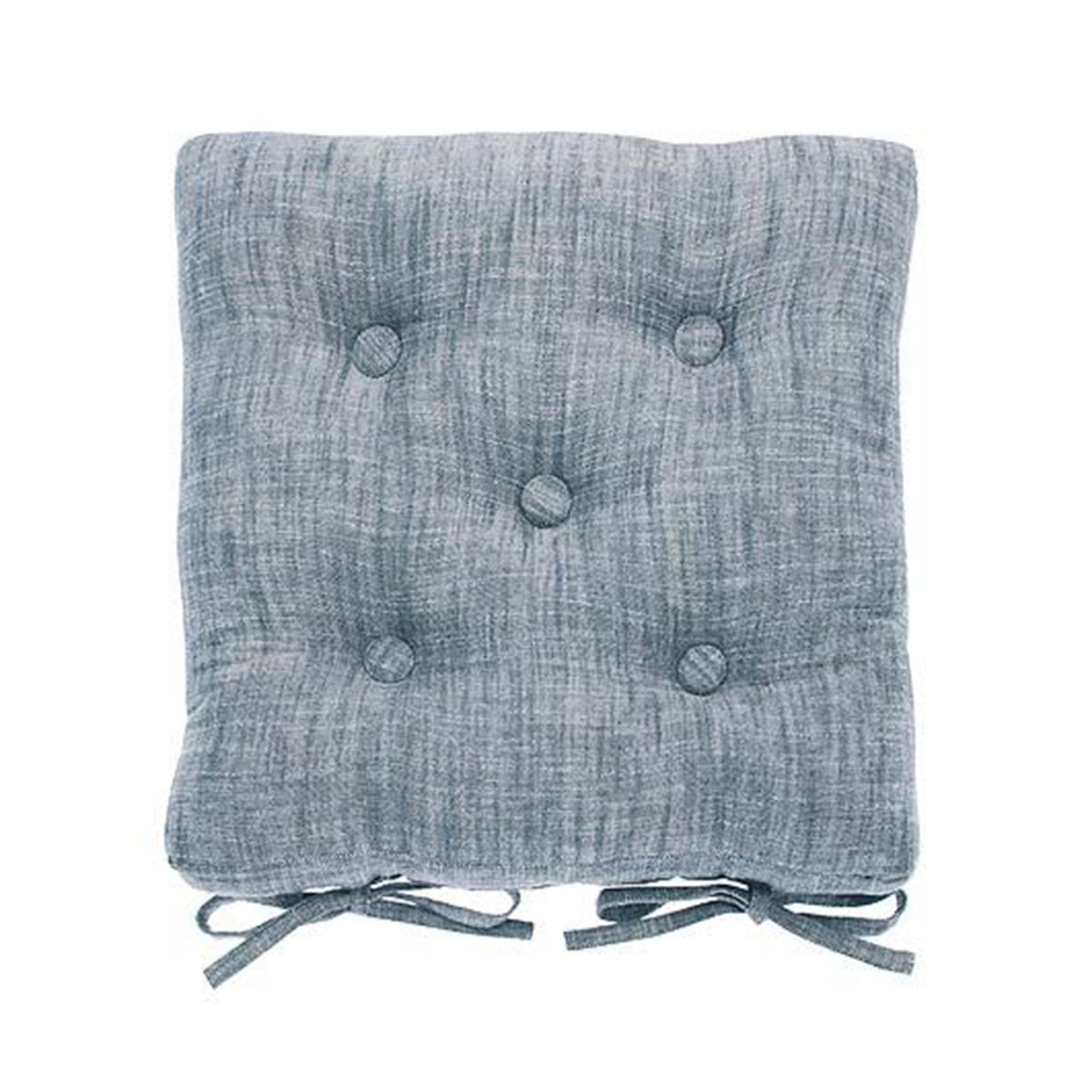 Chambray Seat Pad Cushion with Ties, Flint Blue