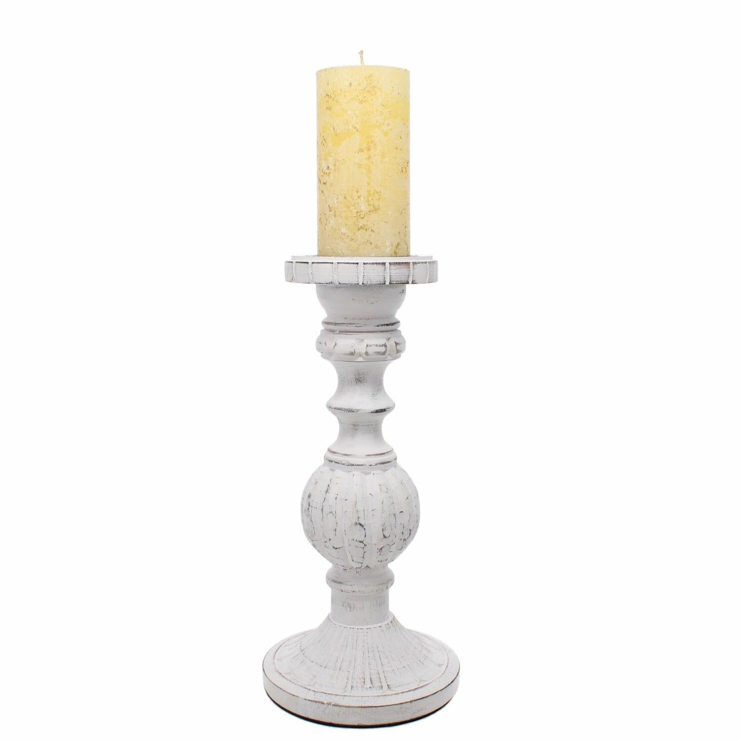 Chunky Large Wooden White Candlestick