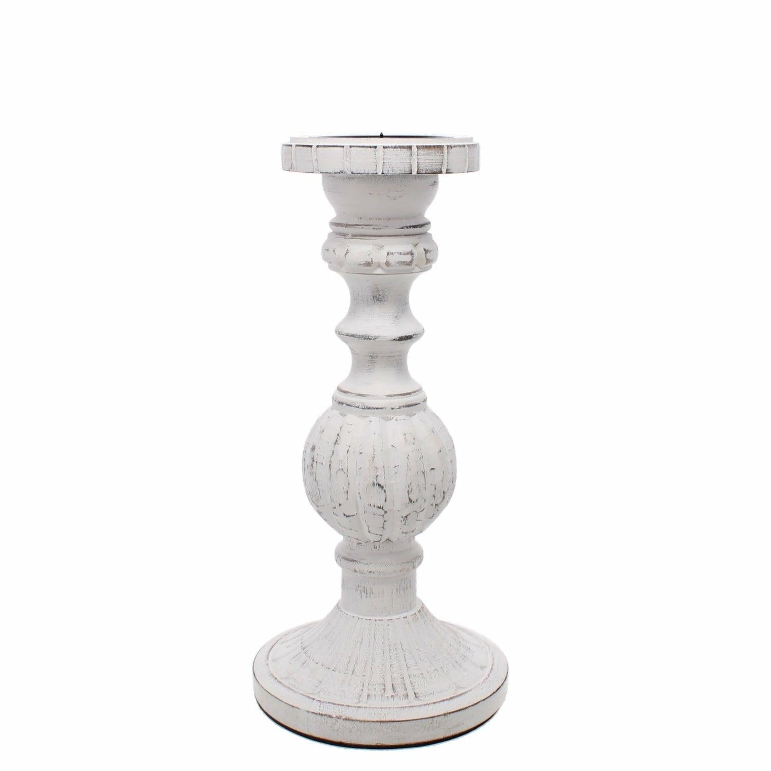 Chunky Large Wooden White Candlestick