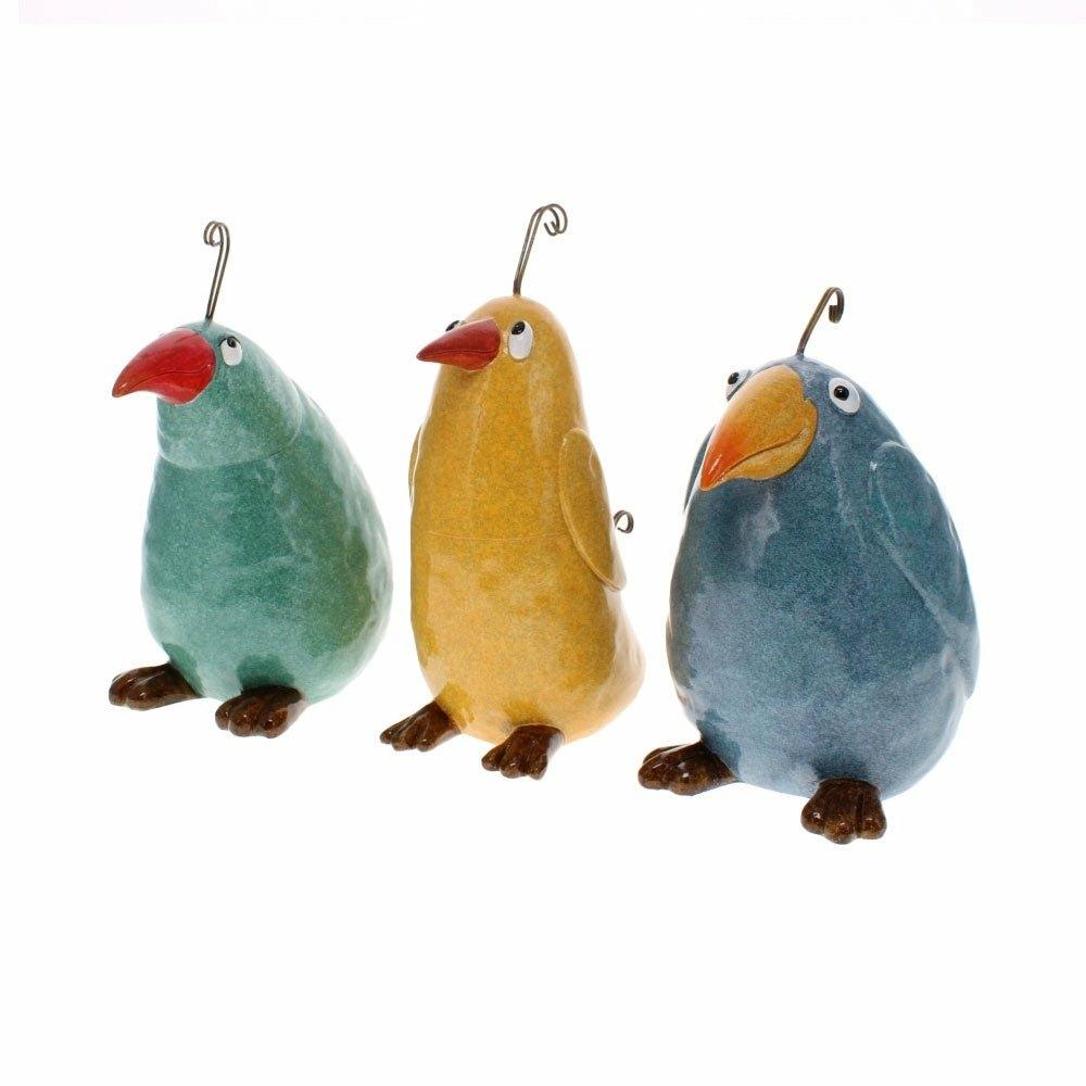 Crazy Looking Pottery Birds Crazy Blue Bird,Crazy Yellow Bird,Crazy Green Bird