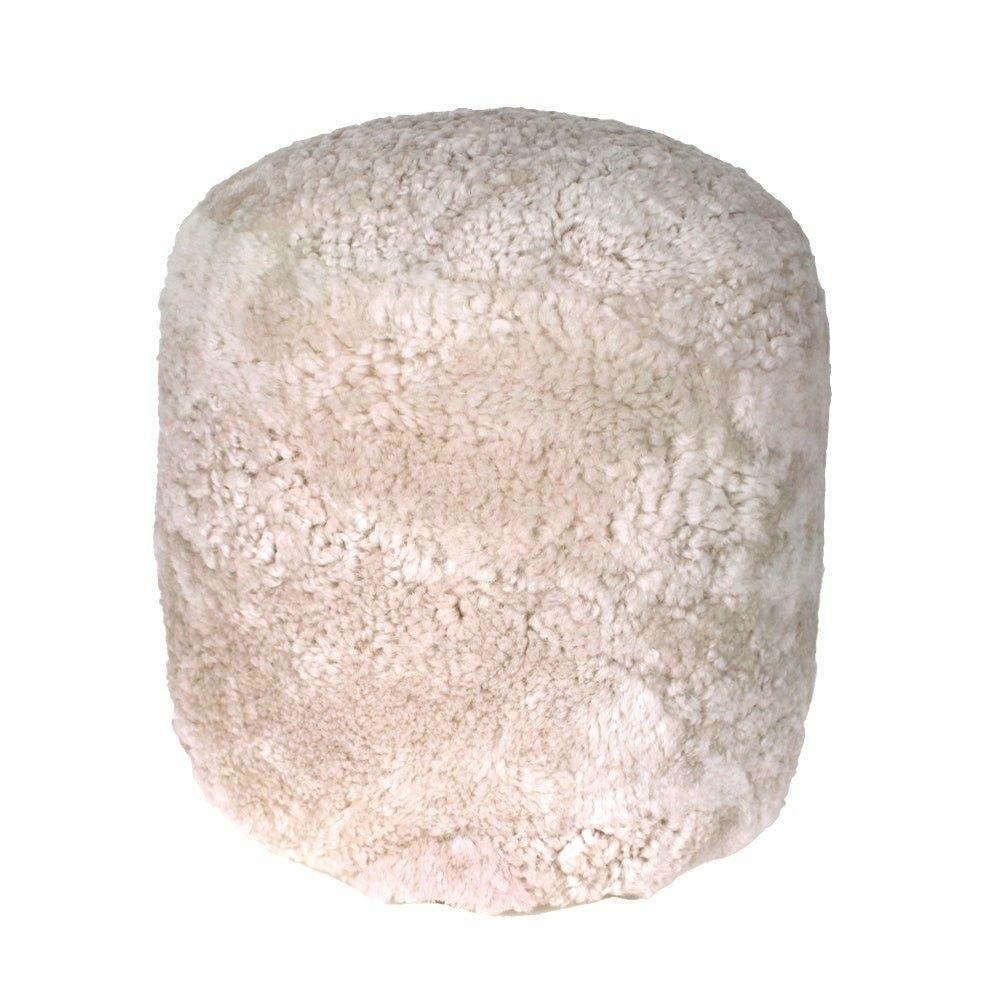 Curly Wool Pouffe, Beige