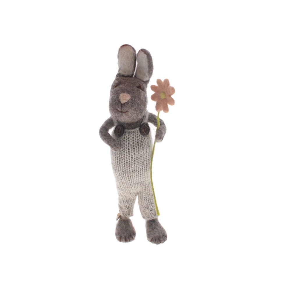 Felt Grey Bunny with Flower