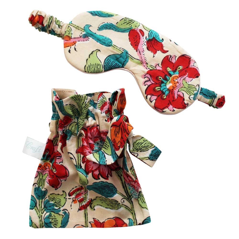Floral Garden Eye Mask with Drawstring Bag