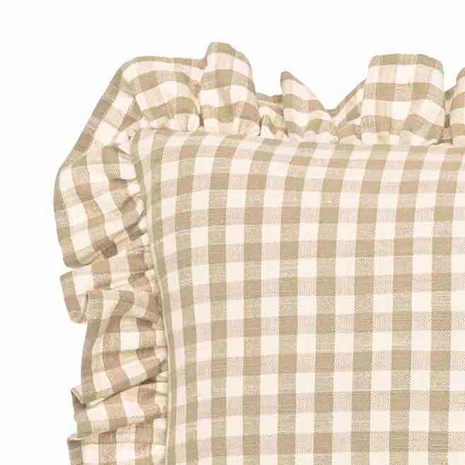 Gingham Linen Ruffle Cushion, Natural