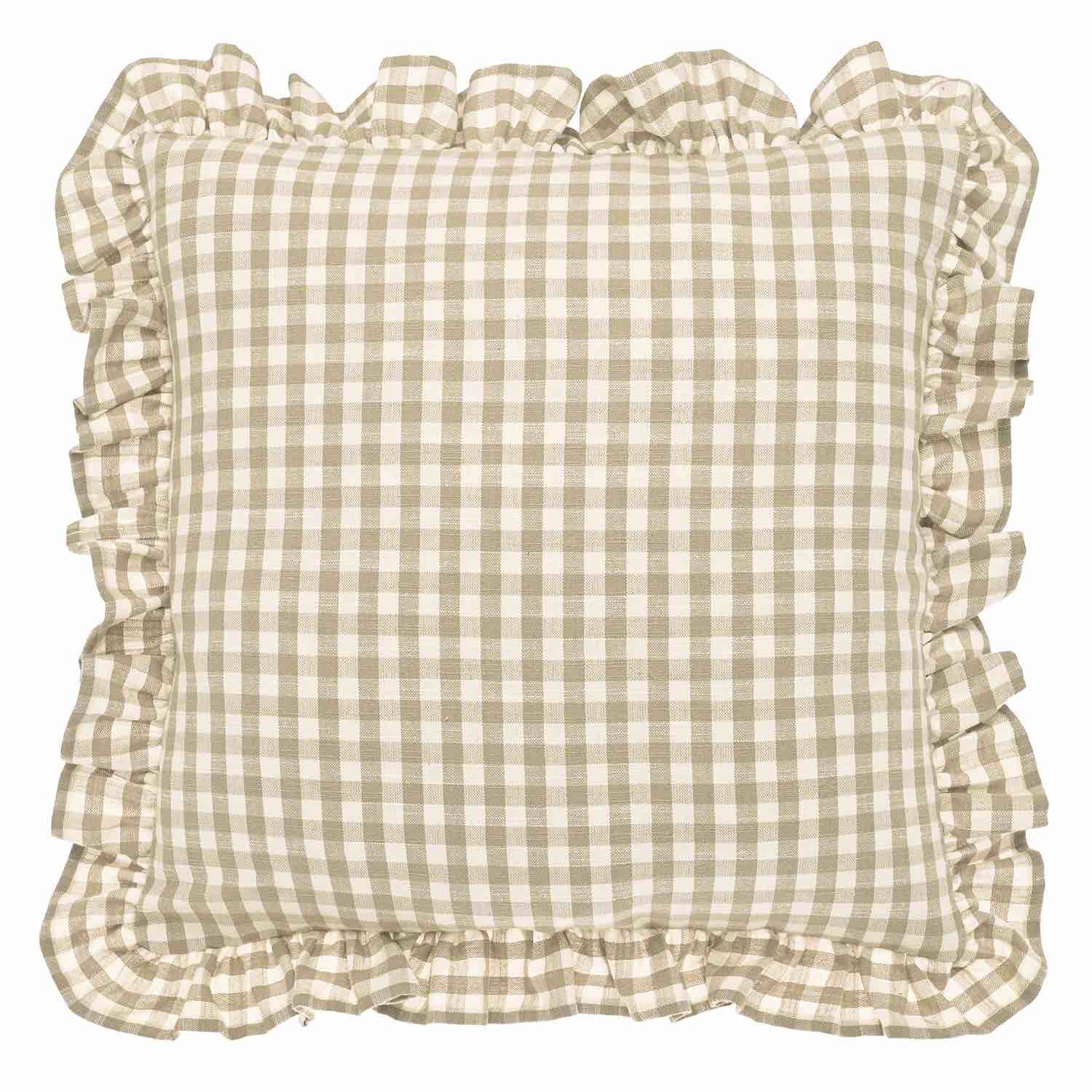 Gingham Linen Ruffle Cushion, Natural