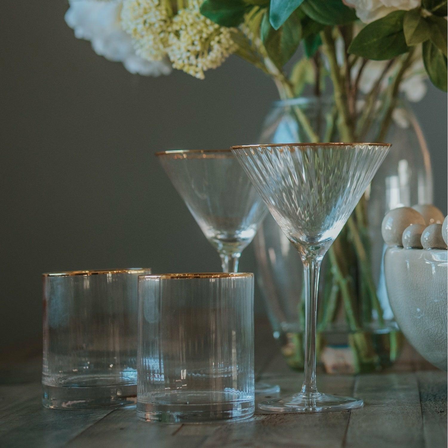 Gold Ribbed Tumblers, Set of Four