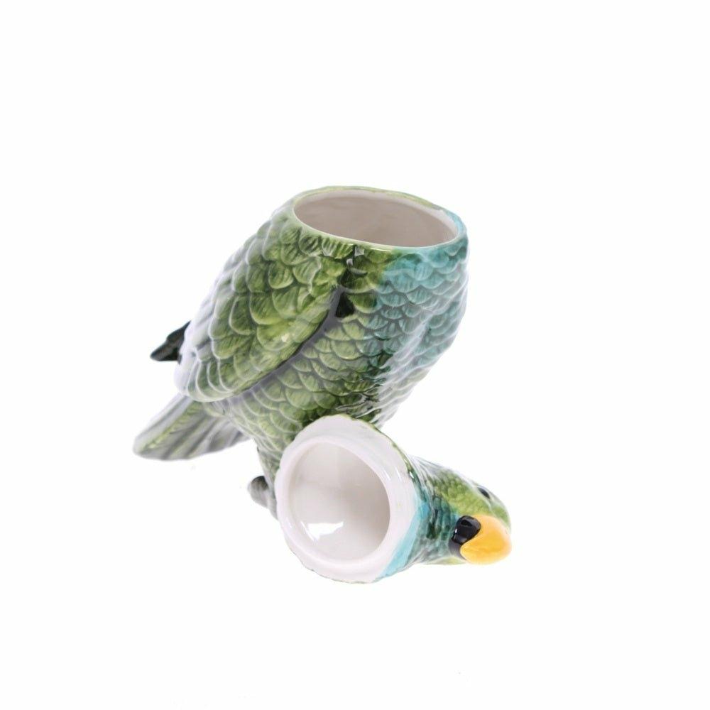 Green Parrot Ceramic Jar