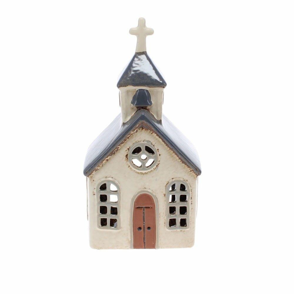 Grey Ceramic Church Tealight Holder