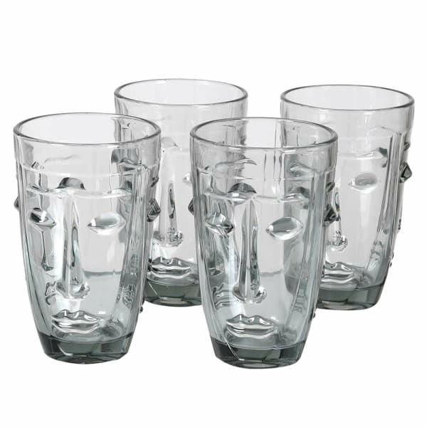 Grey Face Water Glasses, Set of Four