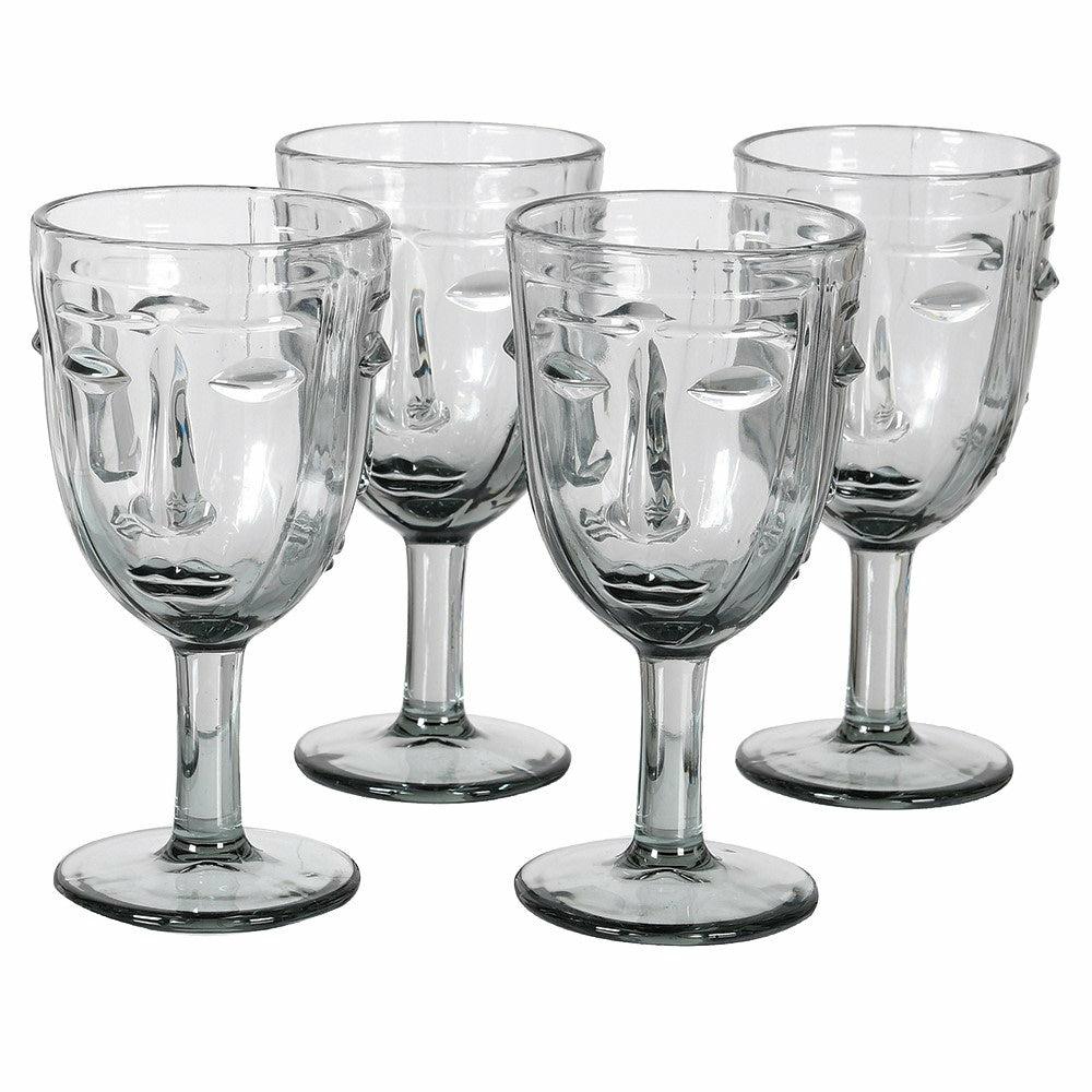 Grey Face Wine Glasses, Set of Four