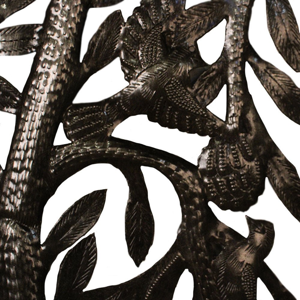 Haitian Metal Wall Art, Tall Tree with Birds