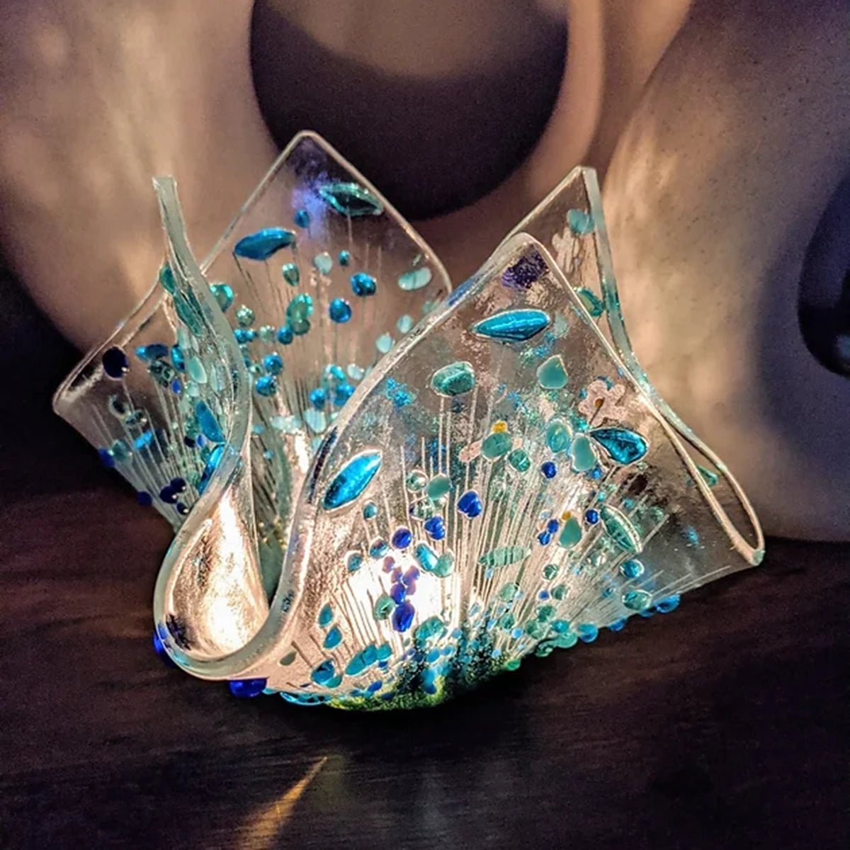 Handmade Glass Cornflower Tea-light Holder
