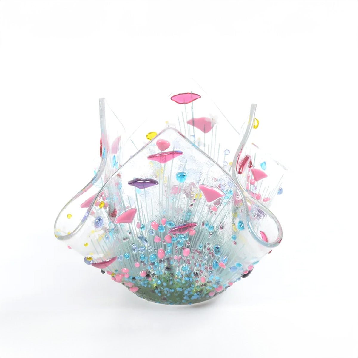 Handmade Glass Wildflower Tea-light Holder