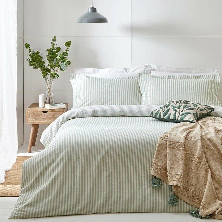 Hebden Mélange Stripe Duvet Cover Set, Eucalyptus Super King (6'),Single (3'),Double (4'6"),Kingsize (5')