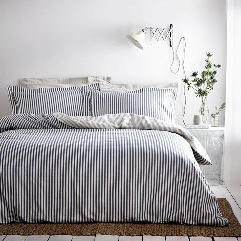 Hebden Mélange Stripe Duvet Cover Set, Navy Superking(6'),Kingsize(5'),Single(3'),Double(4'6")