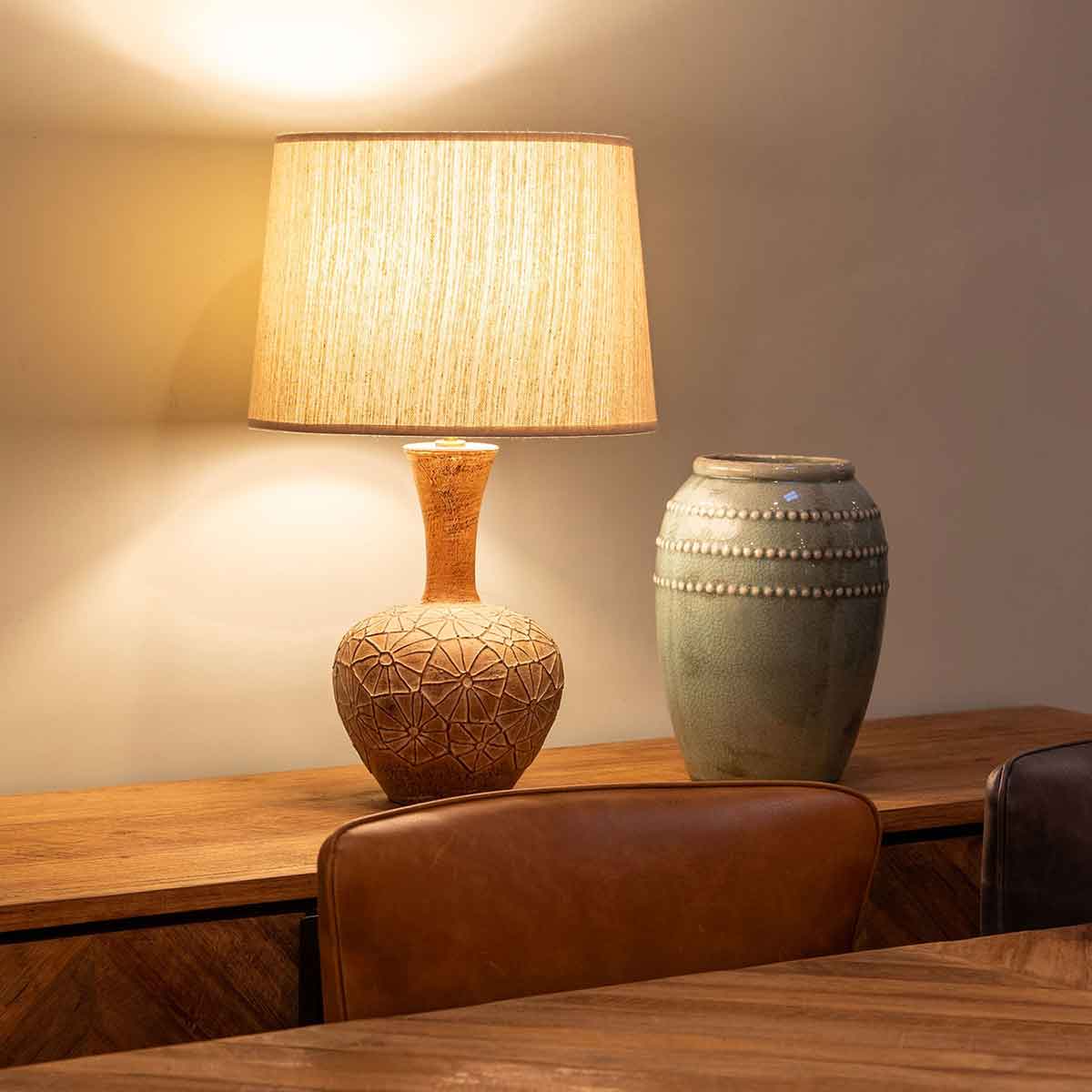 Heka Lamp, with a 14" Raw Natural Shade