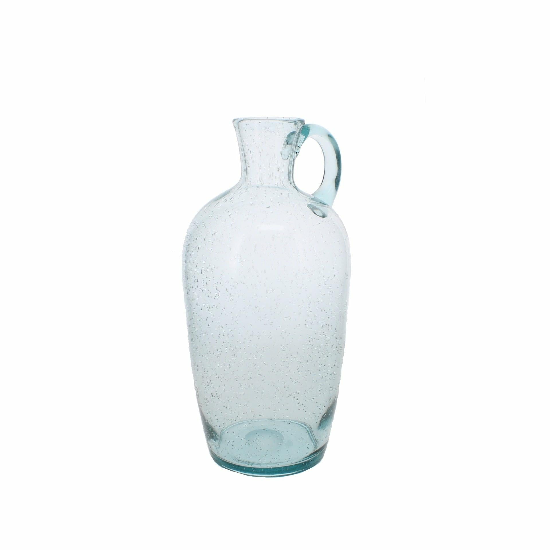 Ice Blue Tall Glass Vase with Handle