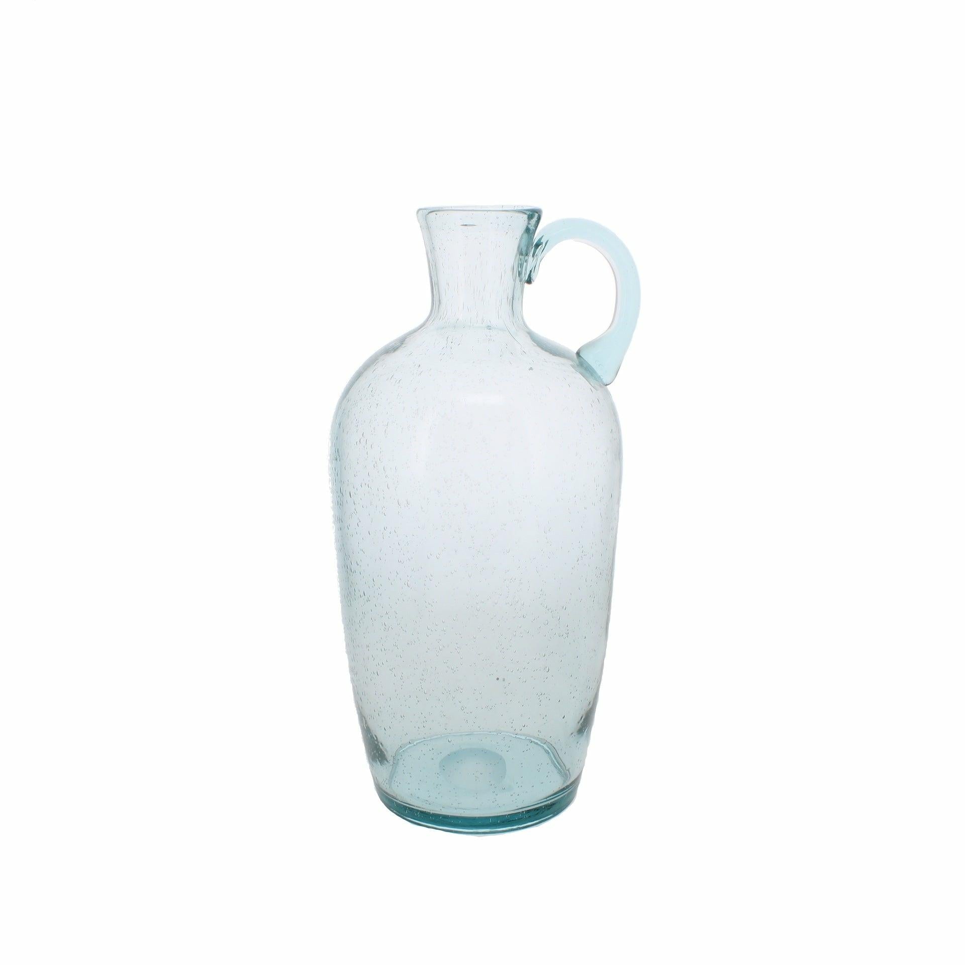 Ice Blue Tall Glass Vase with Handle