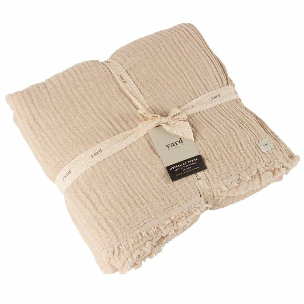 Large Lark Crinkle Cotton Throw, Natural