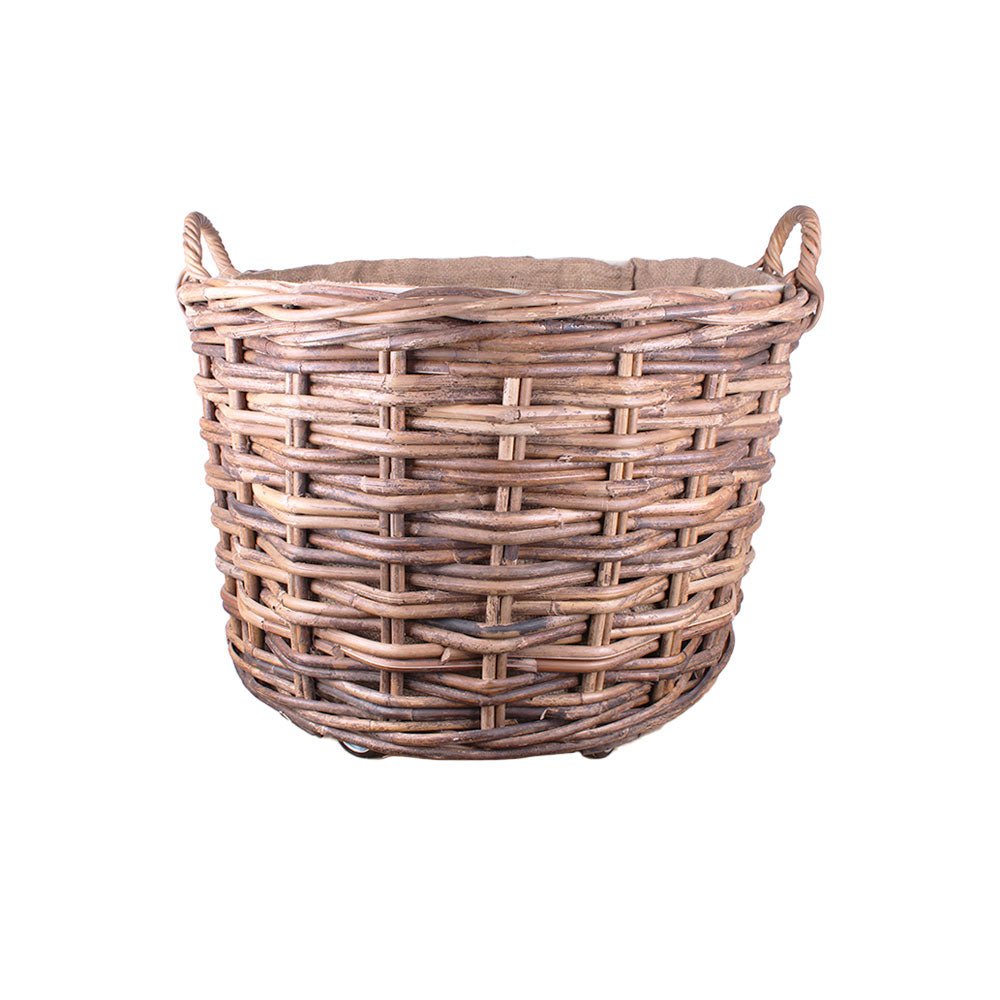 Large Round Jute Basket with Wheels