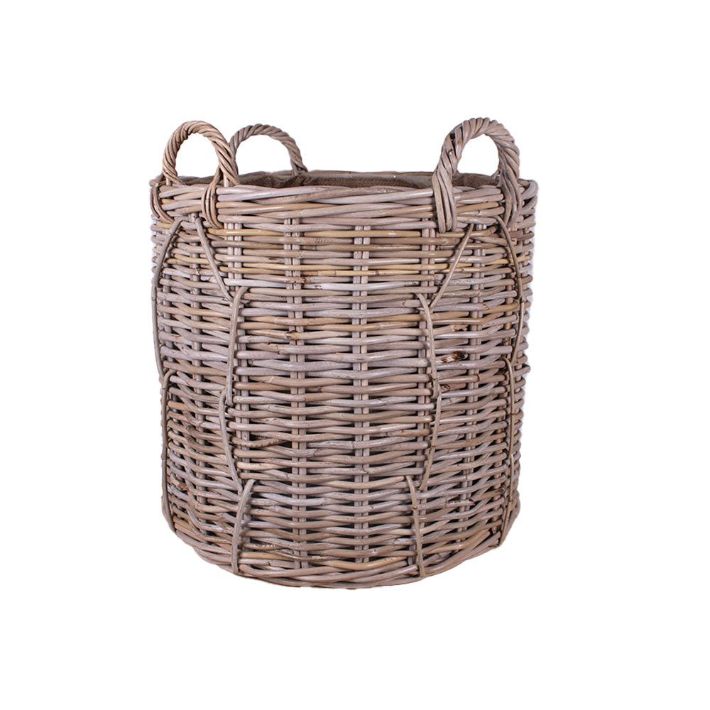 Large Round Log Basket with Handles and Jute Lining Angela Reed