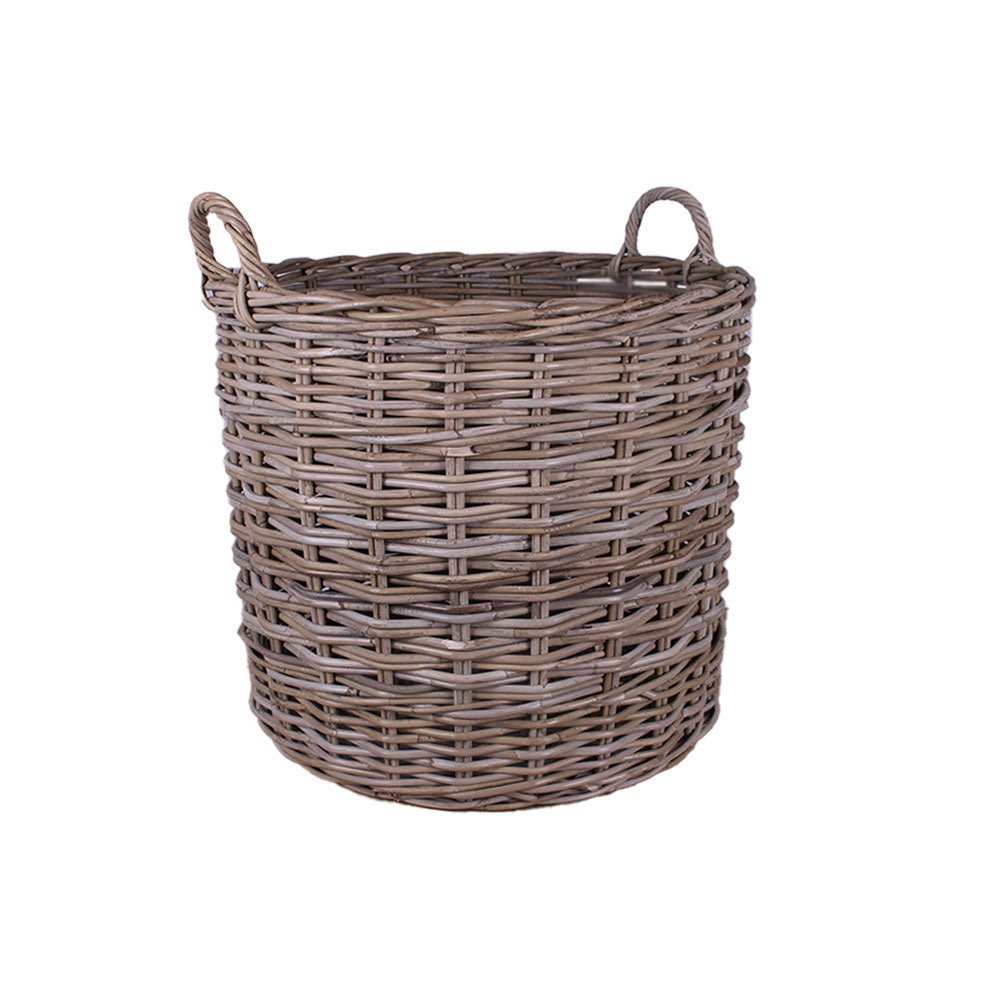 Large Round Log Basket with Handles