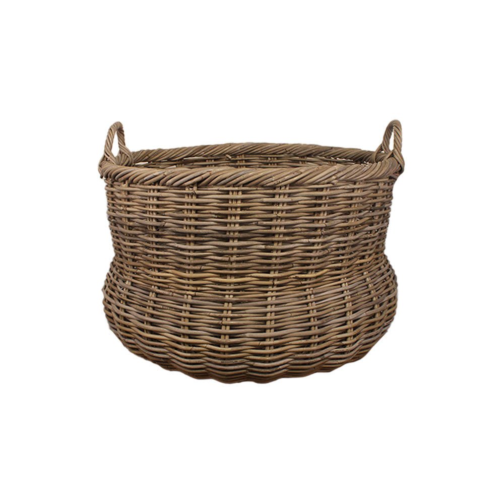 Large Round Log Basket with Handles