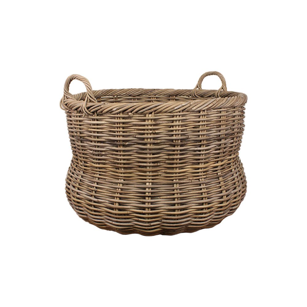 Large Round Log Basket with Handles