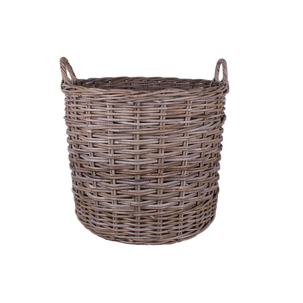 Large Round Log Basket with Handles