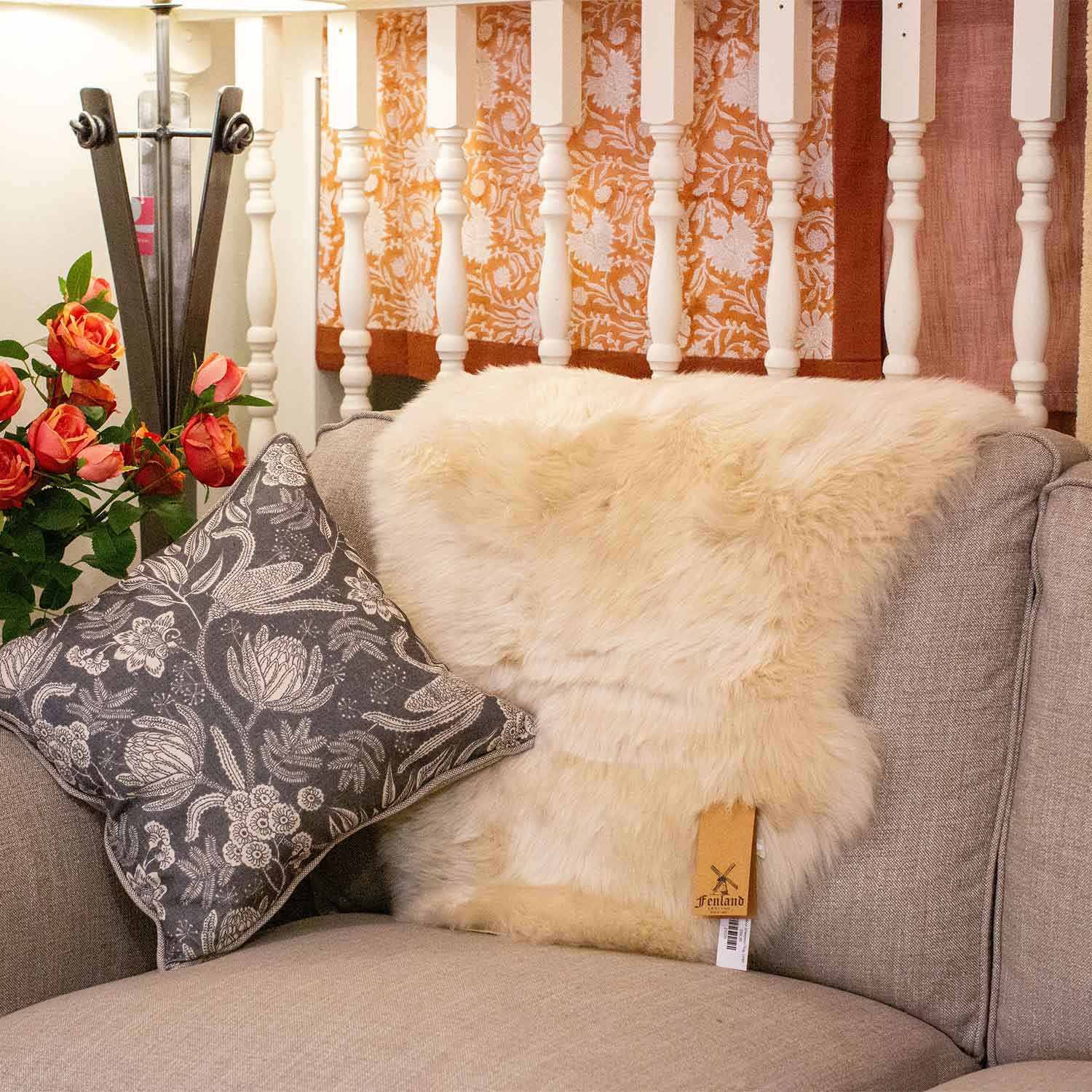 Long Wool Sheepskin Rug, Linen