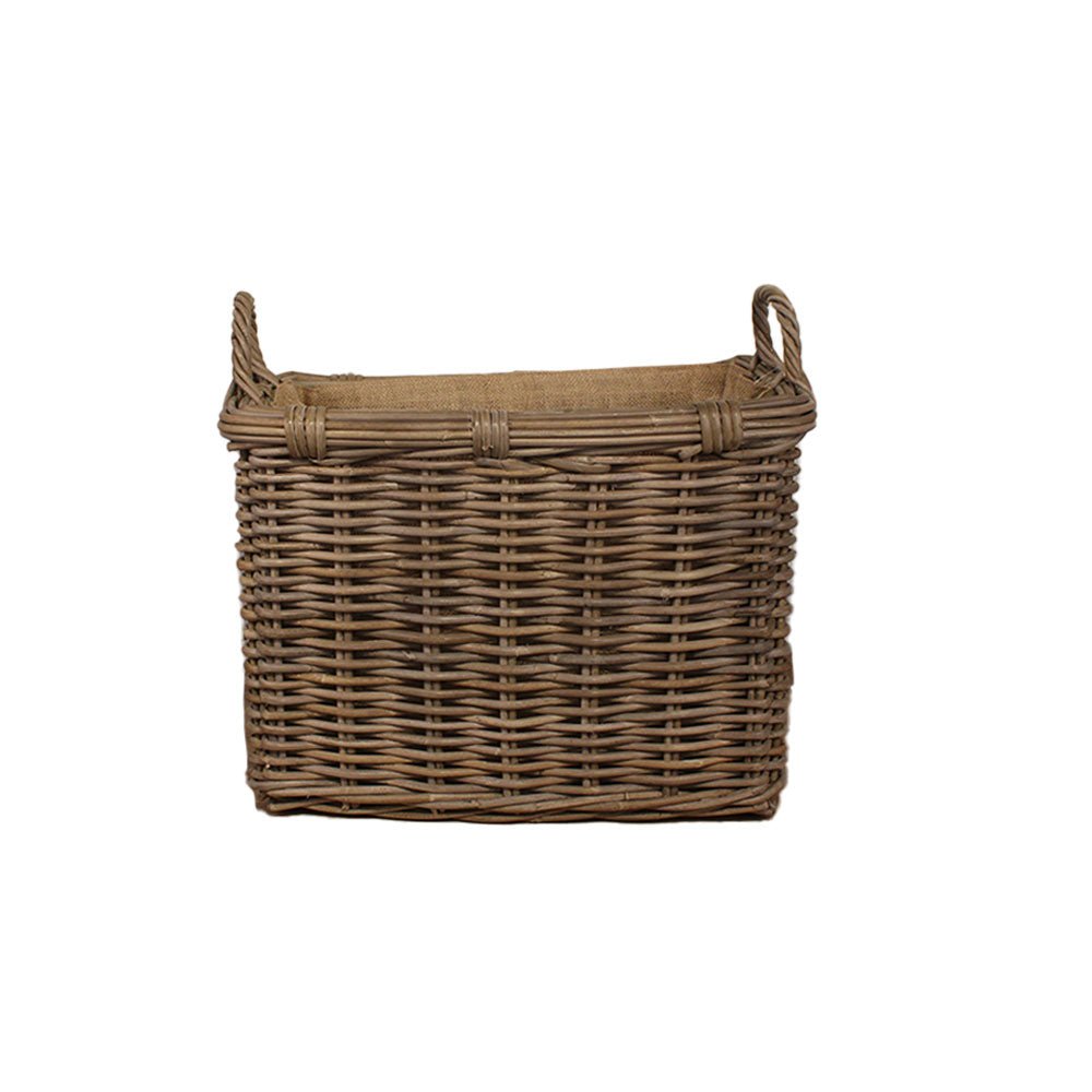 Medium Lined Rectangular Log Basket with Handles