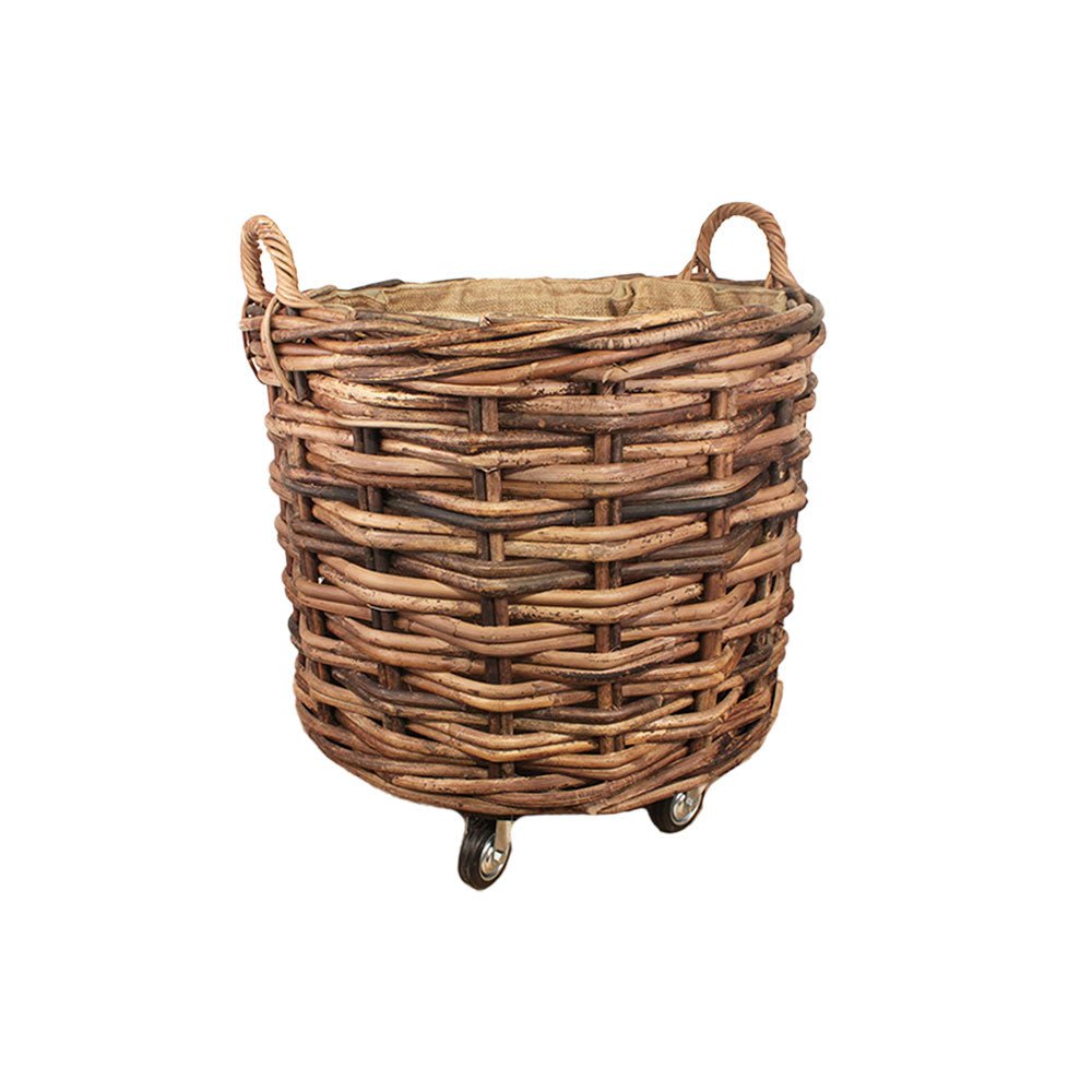 Medium Round Jute Basket with Wheels