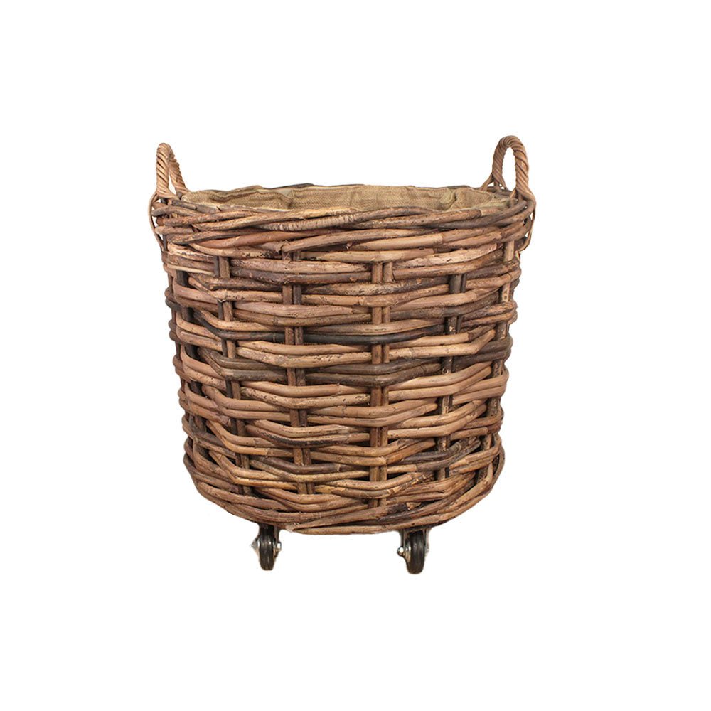 Medium Round Jute Basket with Wheels