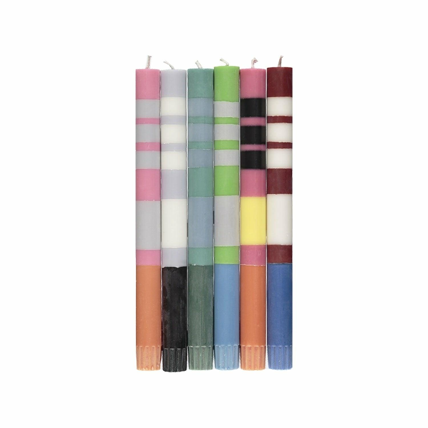 Mixed Set of Variable Bold Stripe Eco Dinner Candles, 6 per pack
