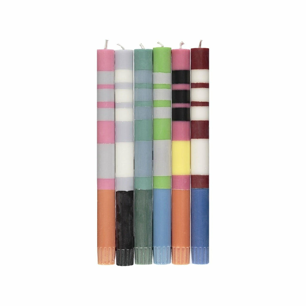 Mixed Set of Variable Bold Stripe Eco Dinner Candles, 6 per pack