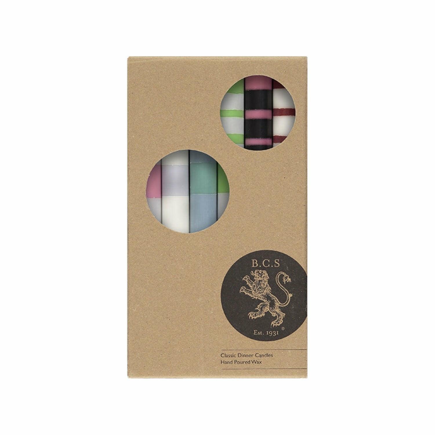 Mixed Set of Variable Bold Stripe Eco Dinner Candles, 6 per pack