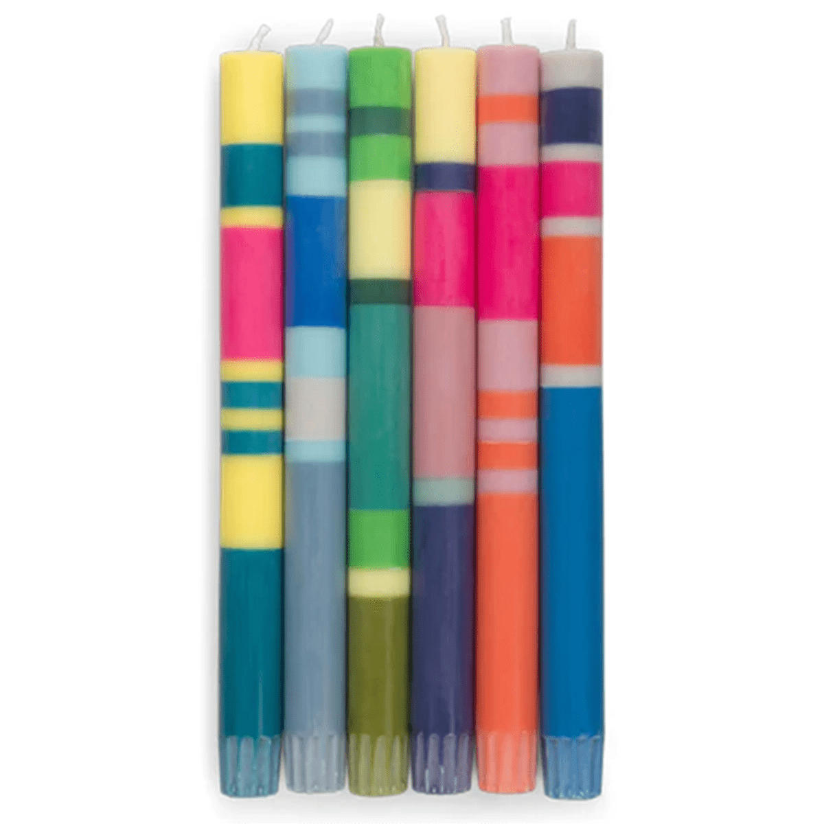 Mixed Wide Striped Set of Eco Dinner Candles, 6 per pack