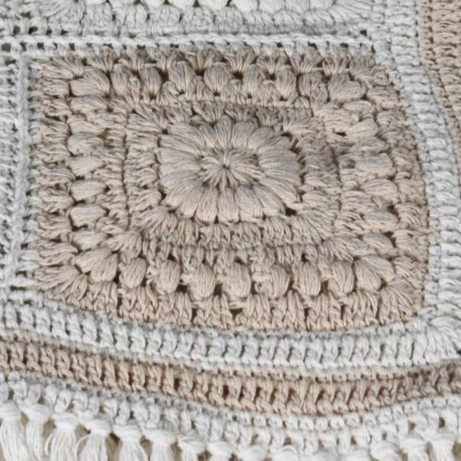Natural Crochet Fringed Throw