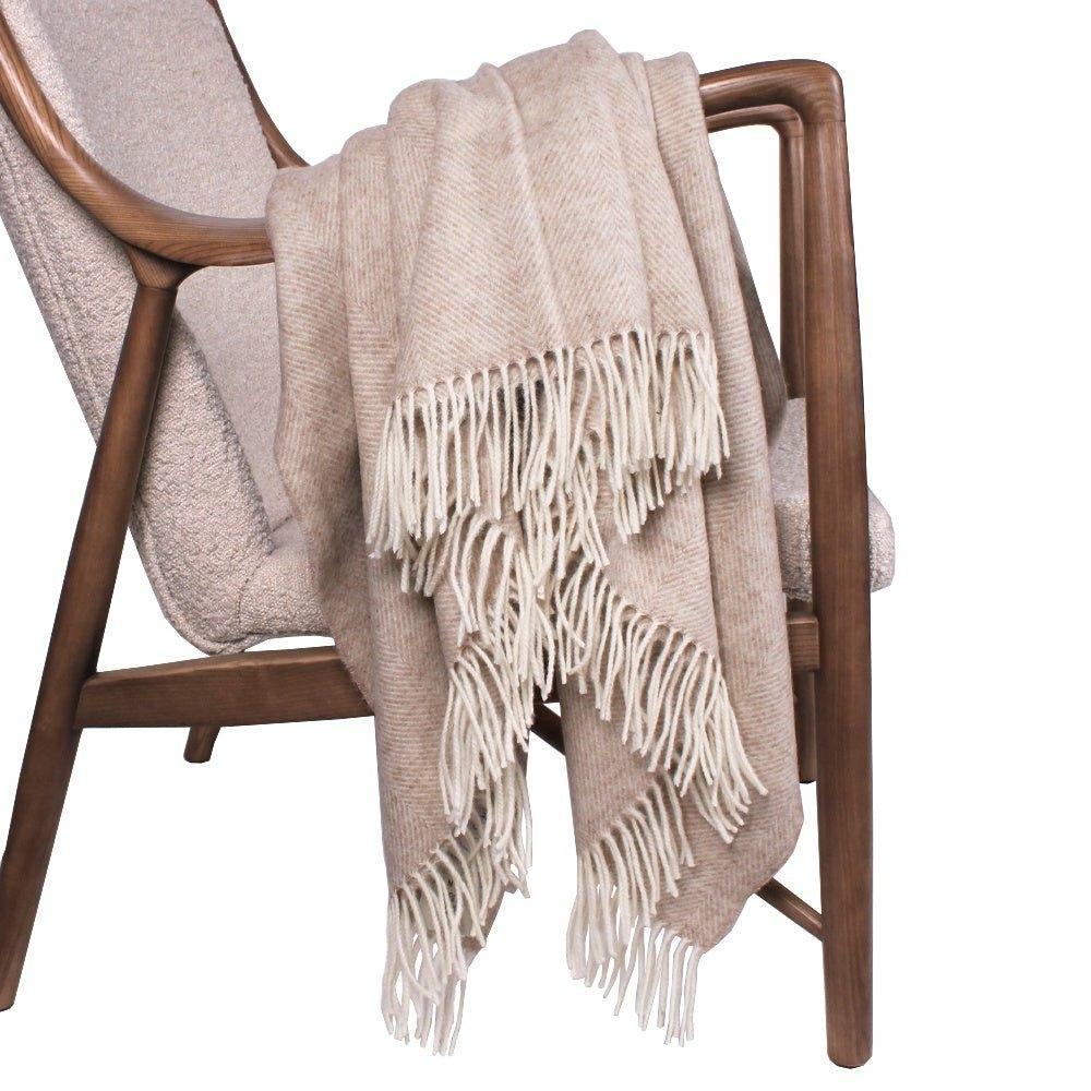 Natural Shetland Herringbone Throw by Bronte