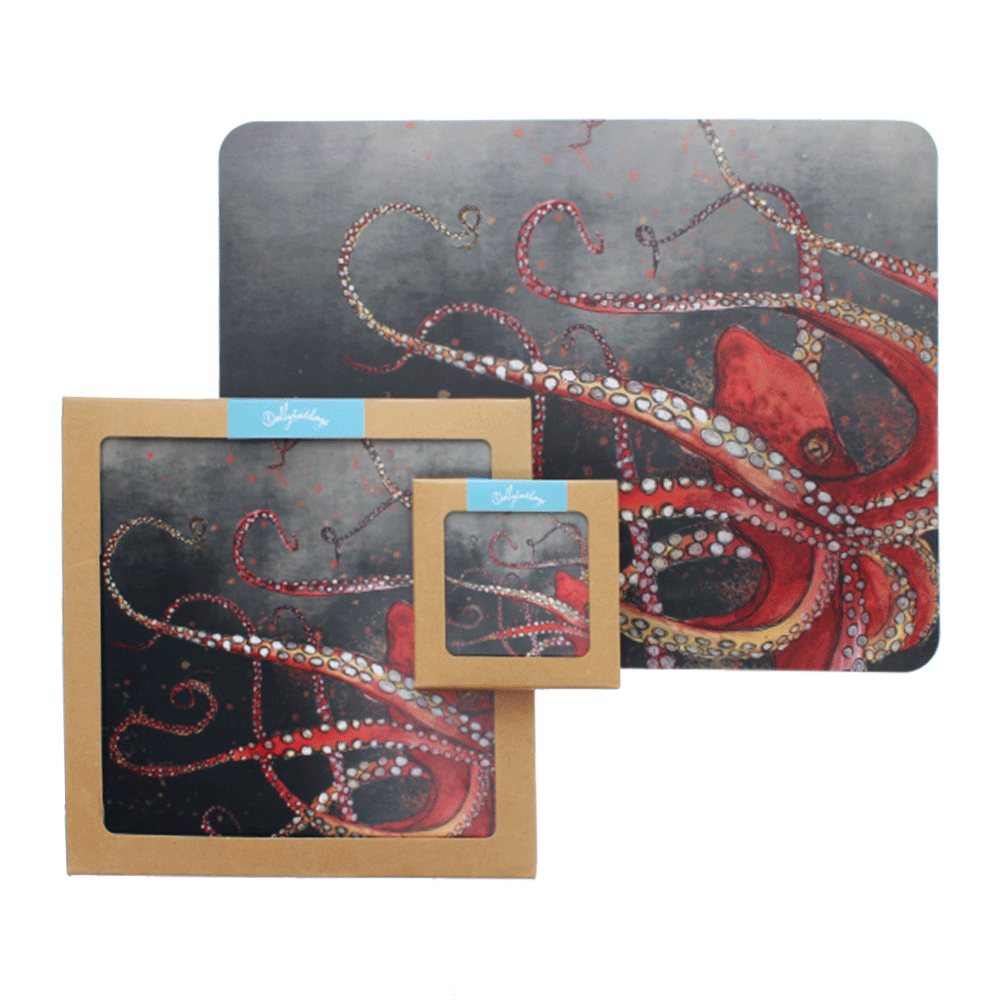 Red Octopus Coasters, Set of 4