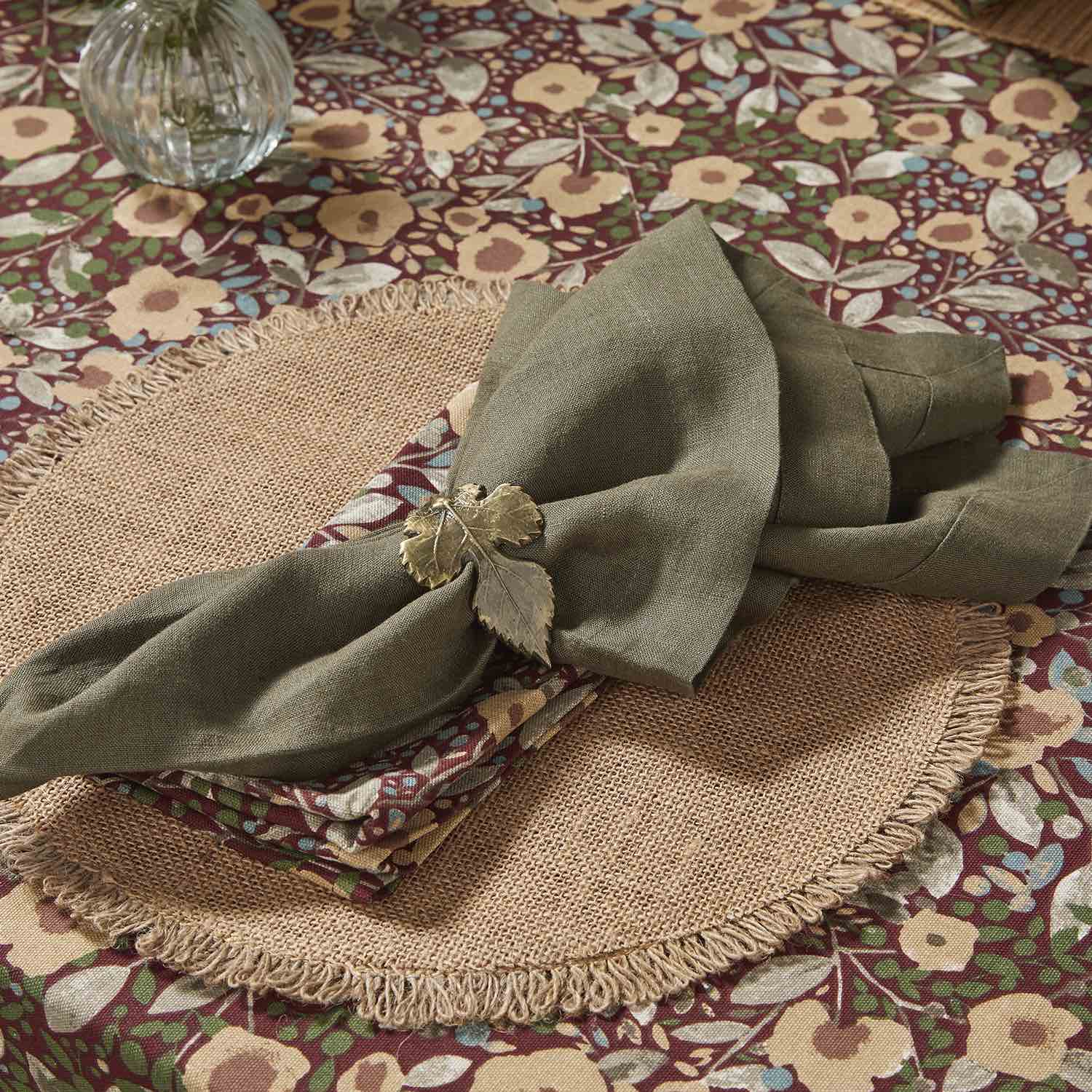 Olive Green Linen Napkin, Set of Two