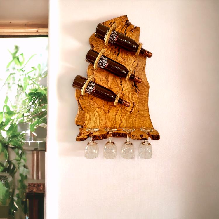 Olive Wood 3 Bottle Wine Holder