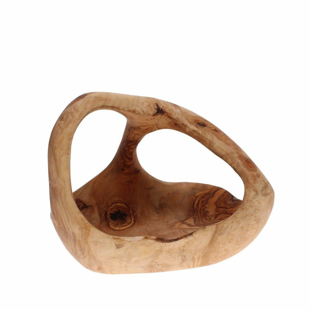 Olive Wood Fruit Basket with Handle