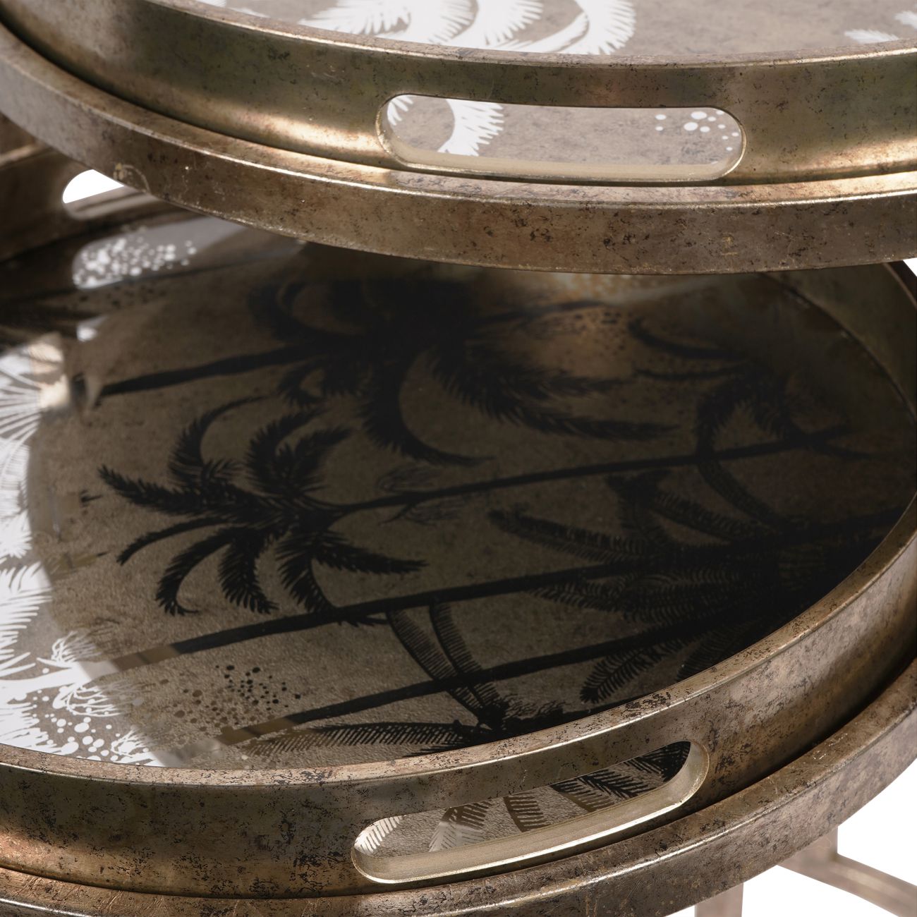 Palm Tree Nested Side Tables, Antique Gold