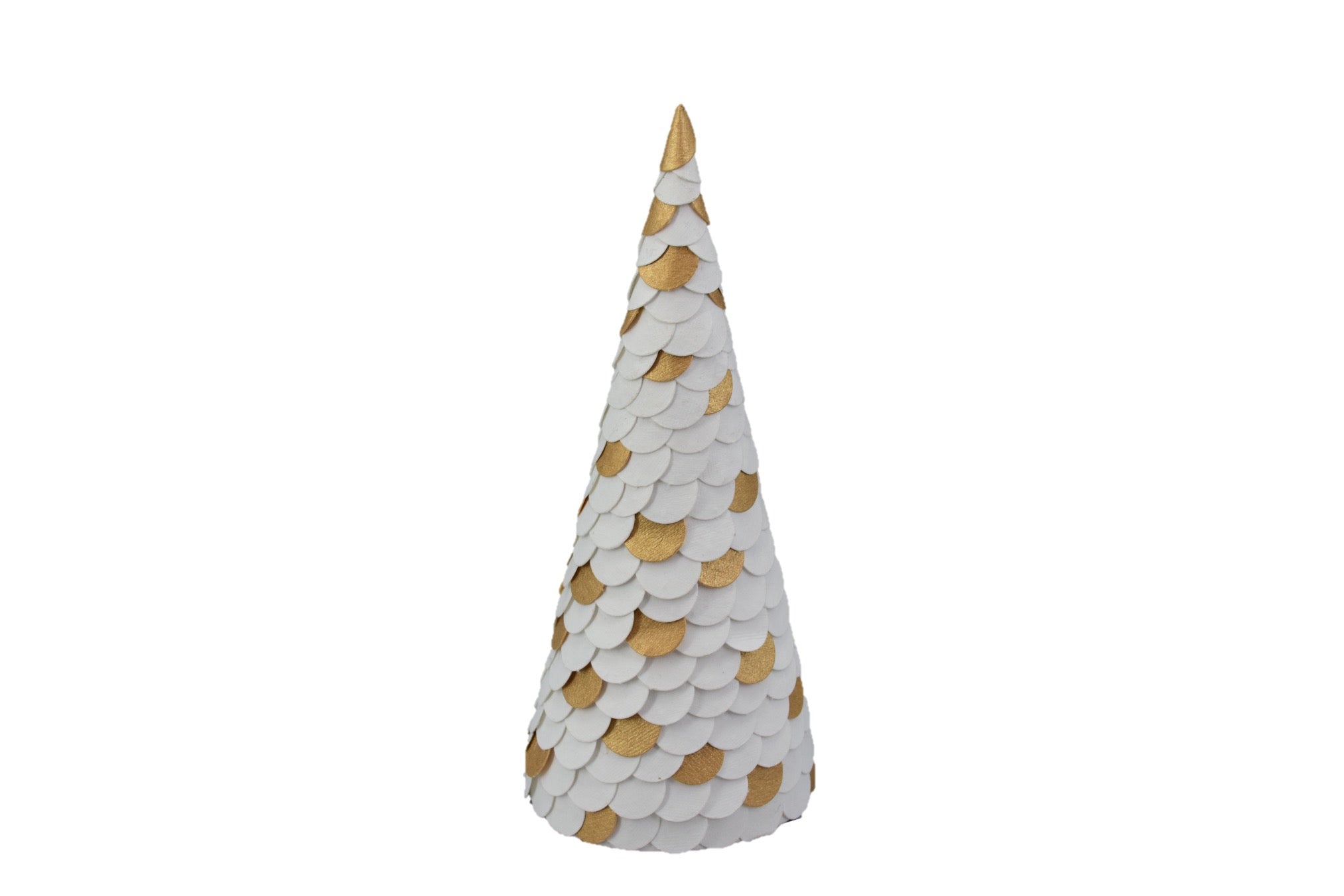 Paper Cone Tree, White and Gold, 21cm
