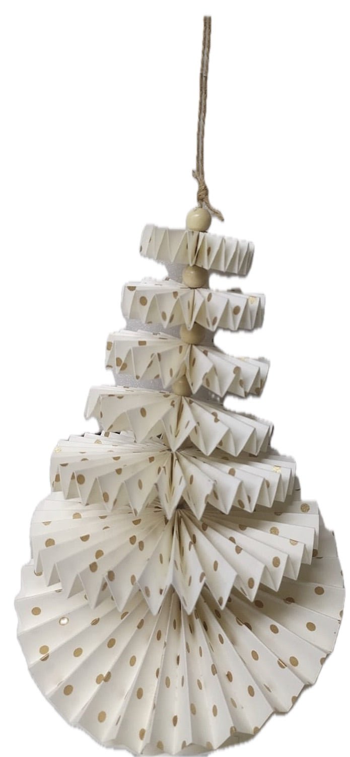 Paper Fan Hanging Decoration, White and Gold