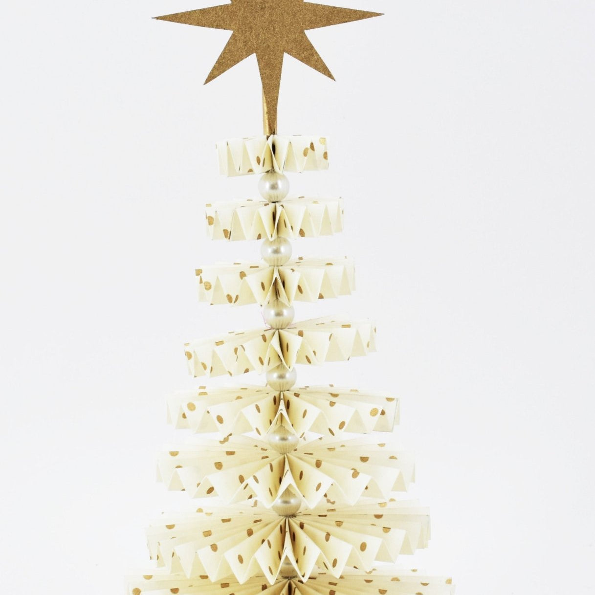 Paper Fan Standing Tree, White and Gold, 31cm