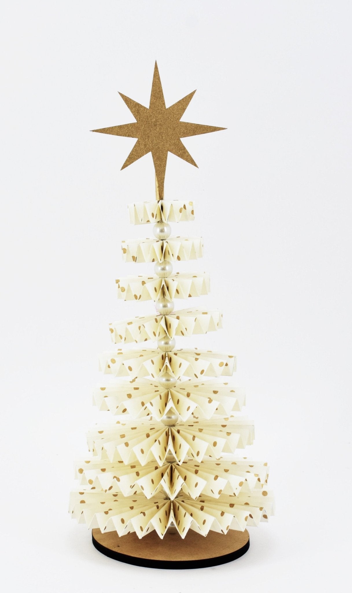 Paper Fan Standing Tree, White and Gold, 31cm